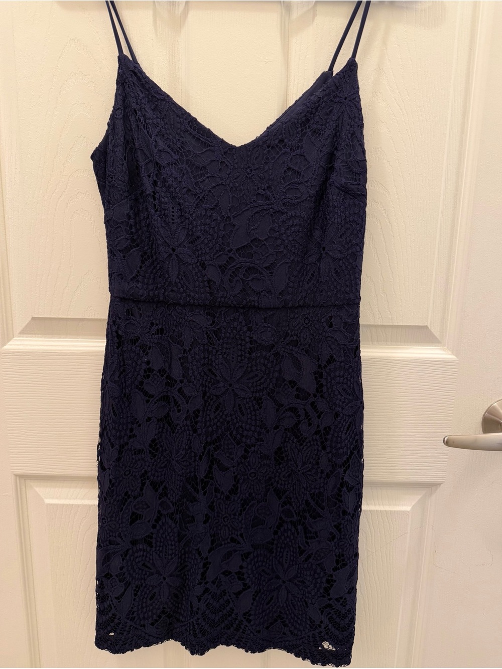 Guess Navy Floral Lace Mini Dress with Spaghetti Straps